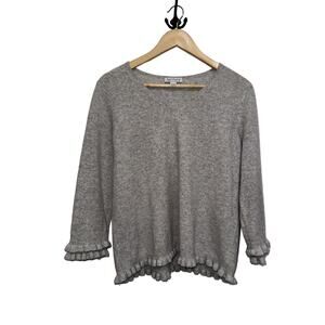 Belford Classic Cashmere V-neck W/ruffle Trims 3/4 Sleeve Heather Gray Sz L 160